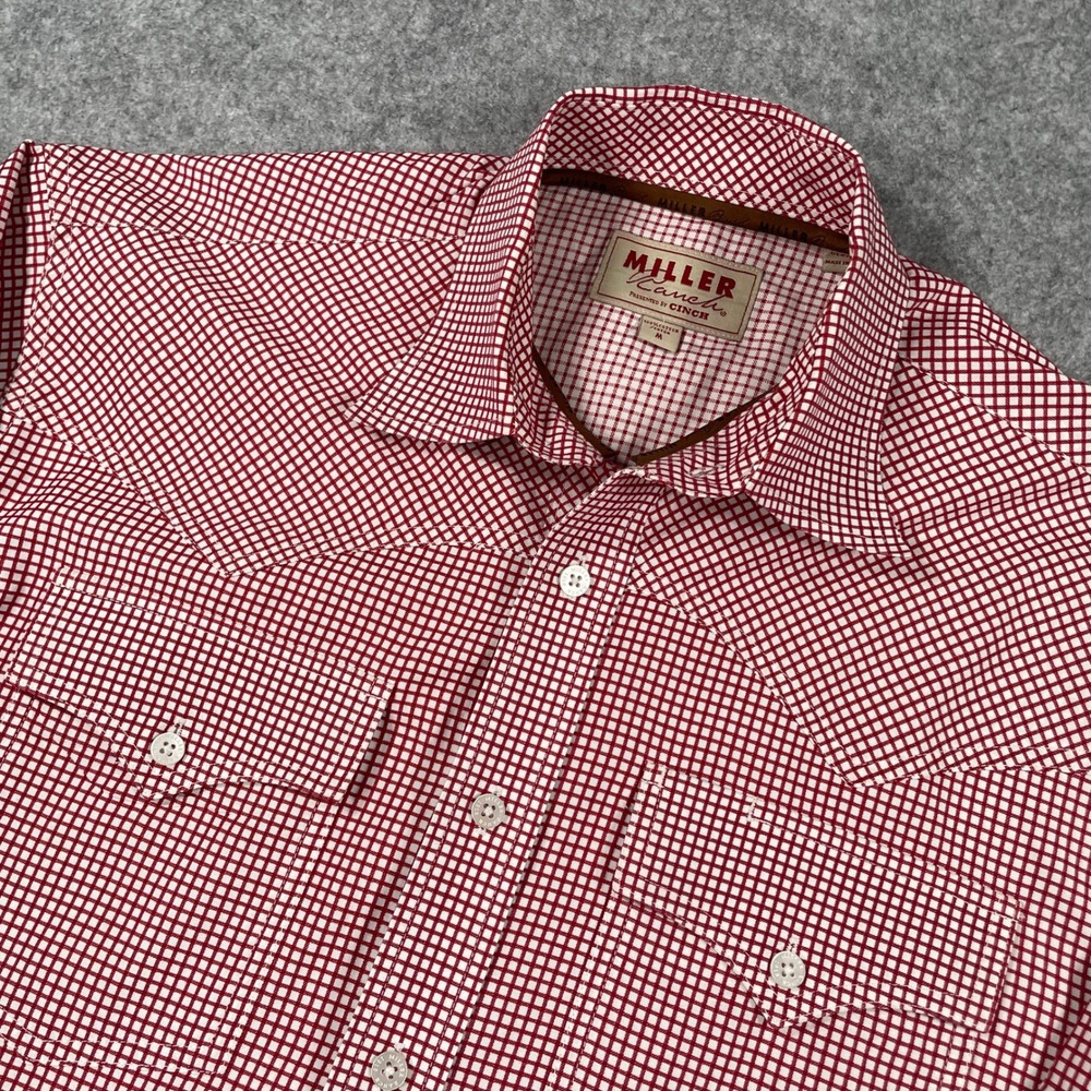 Miller Ranch Mens Shirt M Red & White Check Long Sleeve Cotton Plaid Western